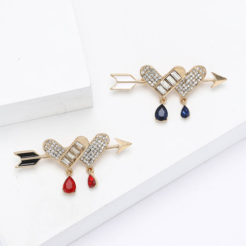 Alloy Rhinestone Heart Arrow Brooch Pin For Stylish Women Apparel