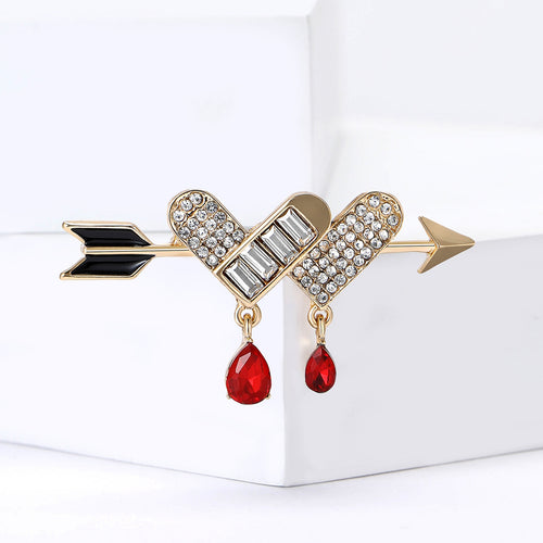 Alloy Rhinestone Heart Arrow Brooch Pin For Stylish Women Apparel