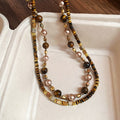 Vintage Maillard Tiger Eye Style Faux Pearl Geometric Round Pendant Necklace For Women view 2