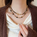 Vintage Maillard Tiger Eye Style Faux Pearl Geometric Round Pendant Necklace For Women view 3