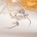 Elegant Hollow Flower Rhinestone Pearl Long Tassel Alloy Silver Needle Statement Drop Earrings view 3