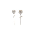 Elegant Hollow Flower Rhinestone Pearl Long Tassel Alloy Silver Needle Statement Drop Earrings view 5
