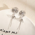 Elegant Hollow Flower Rhinestone Pearl Long Tassel Alloy Silver Needle Statement Drop Earrings view 4