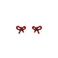 Elegant Red Enamel Bow Stud Earrings For Women, Irregular Alloy Ribbon Knot Winter Fashion Earrings view 5