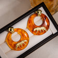 Vintage Amber Tortoiseshell Acrylic Resin Hoop Drop Gold Alloy Tiger Charm Luxury Women Earrings view 3
