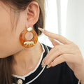 Vintage Amber Tortoiseshell Acrylic Resin Hoop Drop Gold Alloy Tiger Charm Luxury Women Earrings view 1