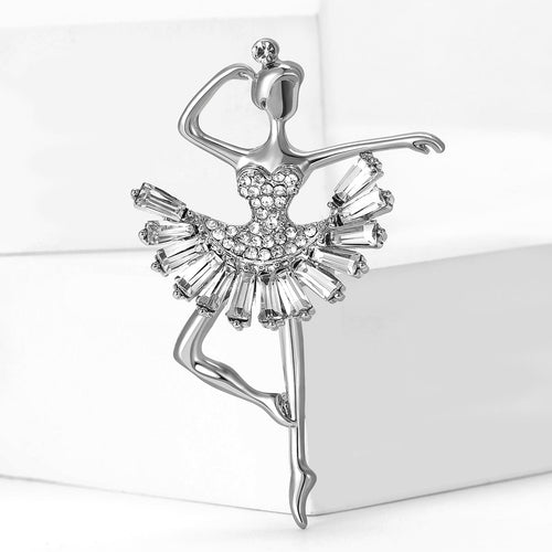 Alloy Rhinestone Ballet Girl Brooch Elegant Women Coat Lapel Pin