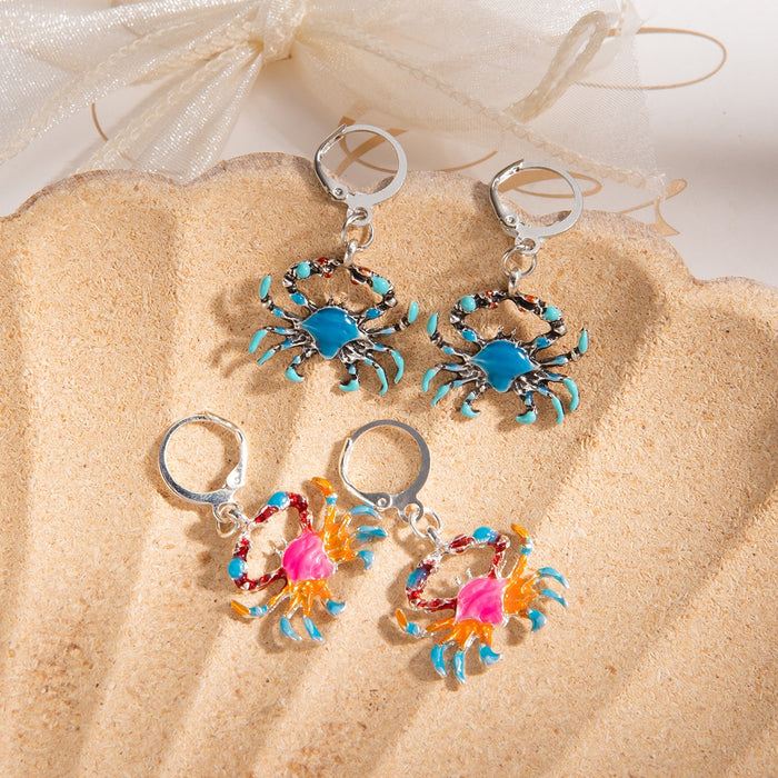 Bohemian Colorful Gradient Enamel Alloy Crab Hoop Dangle Earrings For Women Cute Light Luxury Statement Earrings