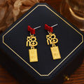 Elegant Chinese New Year Red Enamel Bow Fu Character Lucky Orange Alloy Pearl Stud Dangle Earrings view 3