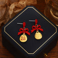 Elegant Chinese New Year Red Enamel Bow Fu Character Lucky Orange Alloy Pearl Stud Dangle Earrings view 2