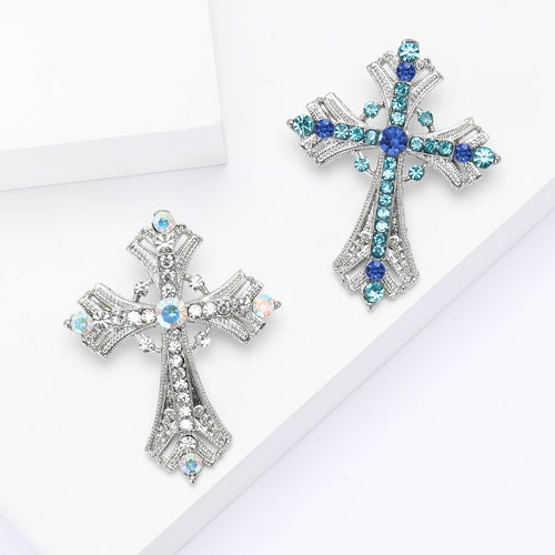 Alloy Rhinestone Cross Brooch Pin For Elegant Women's Apparel