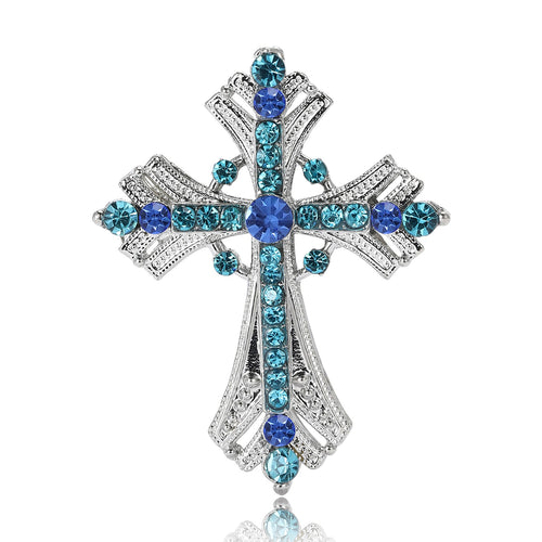 Alloy Rhinestone Cross Brooch Pin For Elegant Women's Apparel