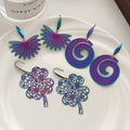 Bohemian Iridescent Purple Gradient Hollow Leaf And Spiral Alloy Filigree Drop Hook Fashion Earrings view 1