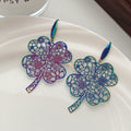 Bohemian Iridescent Purple Gradient Hollow Leaf And Spiral Alloy Filigree Drop Hook Fashion Earrings view 4