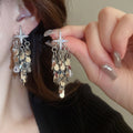 Gold Plated Copper Zircon Star Teardrop Tassel Drop Earrings With Silver Posts view 4
