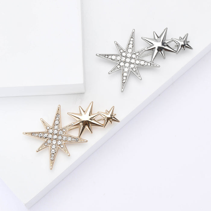 Alloy Rhinestone Eight Point Star Brooch Elegant Suit Lapel Pin
