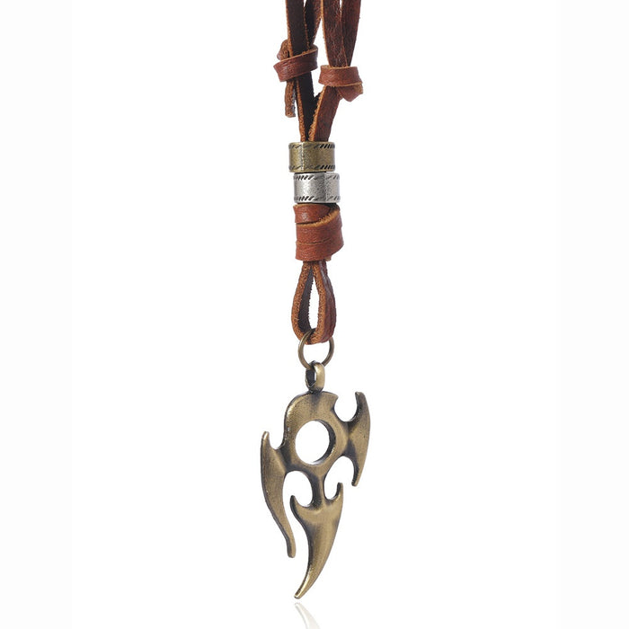 Simple European American Adjustable Long Cowhide Leather Necklace For Men And Women