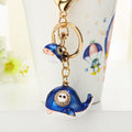 Blue and White Whale Keychain with Enamel Body and Gold Tone Ring view 3