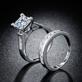 Gold and Silver Tone Square Stone Two Ring Set with Clear Stone Accents view 4