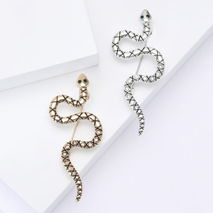 Vintage Alloy Enamel Snake Brooch Creative Lapel Pin For Suits