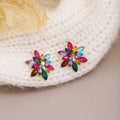 Luxury Colorful Zircon Snowflake Sunflower Stud Earrings For Women Alloy Rhinestone Floral Statement Earrings view 2