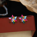 Luxury Colorful Zircon Snowflake Sunflower Stud Earrings For Women Alloy Rhinestone Floral Statement Earrings view 4