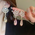 Light Luxury Alloy Rhinestone Teardrop Drop Earrings For Women Elegant Statement Design view 1