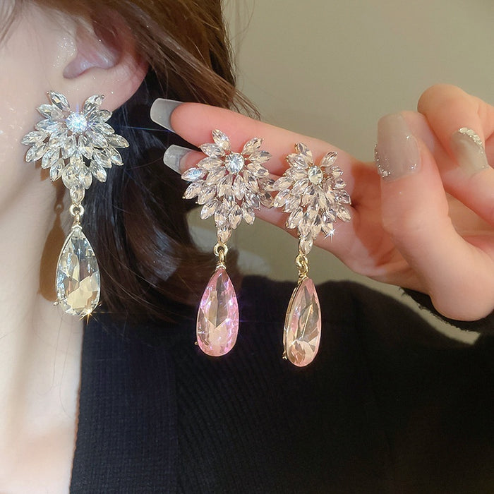 Light Luxury Alloy Rhinestone Teardrop Drop Earrings For Women Elegant Statement Design