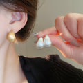 Gold Plated Copper Teardrop Brushed Stud Earrings With Silver Posts Minimalist Light Luxury view 2