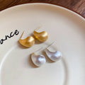 Gold Plated Copper Teardrop Brushed Stud Earrings With Silver Posts Minimalist Light Luxury view 3