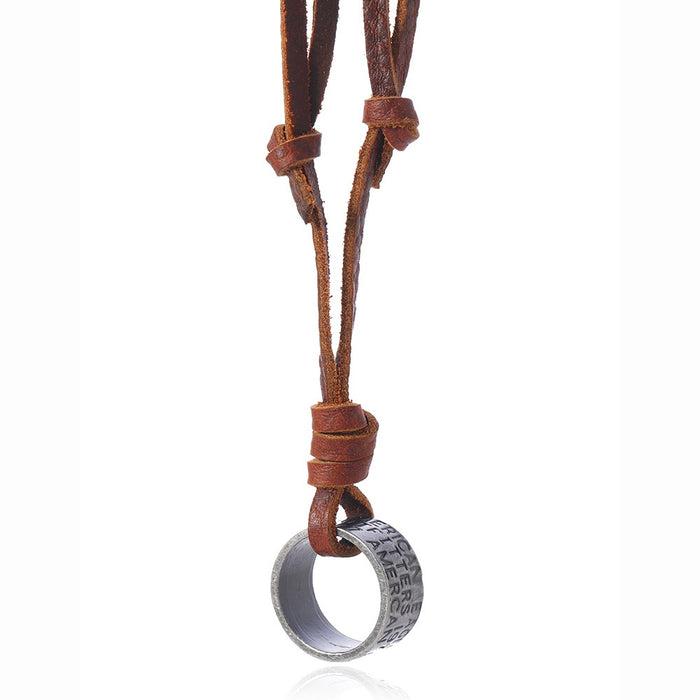 Simple Adjustable Vintage Cowhide Leather Necklace, Literary Long Sweater Chain For Men