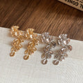 Light Luxury Metal Flower Tassel Drop Earrings With Silver Pin Vintage Elegant Floral Design view 2