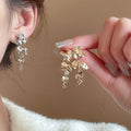 Light Luxury Metal Flower Tassel Drop Earrings With Silver Pin Vintage Elegant Floral Design view 1