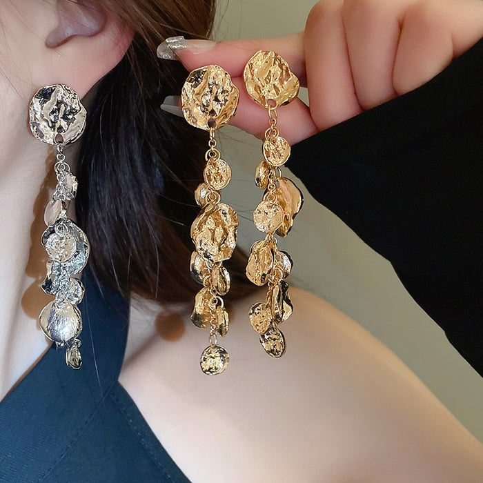 Light Luxury Alloy Irregular Geometric Round Tassel Drop Earrings For Women