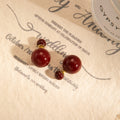 Vintage Light Luxury Red Round Double Sided Faux Pearl Alloy Front Back Studs For Women Party Earrings view 2