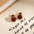 Vintage Light Luxury Red Round Double Sided Faux Pearl Alloy Front Back Studs For Women Party Earrings view 4