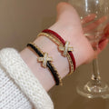 Gold Plated Copper Zirconia Cross Bangle For Women, Minimalist Geometric Fashion Bracelet view 1