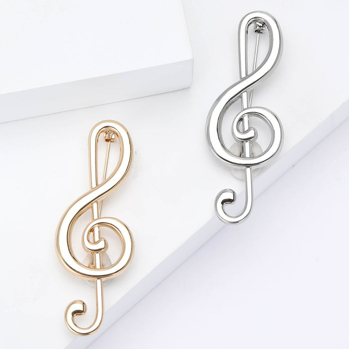 Alloy Polished Music Note Brooch Pin For Suits And Coats