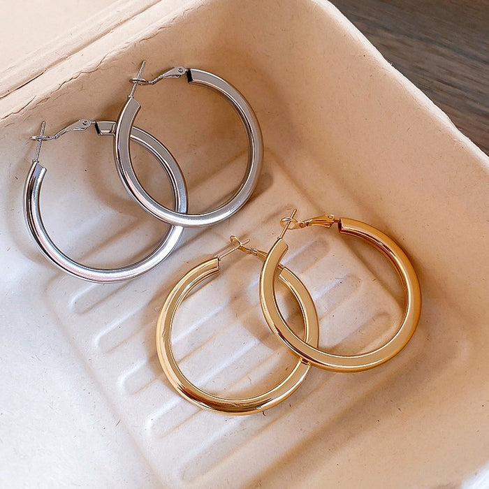 European American Metal Round Hoop Earrings For Women Exaggerated Minimalist Luxury Geometric Jewelry