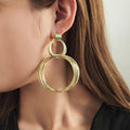 Elegant Luxury Multi Layer Alloy Round Hoop Hollow Metal Drop Earrings For Women Fashion Statement Earrings view 2