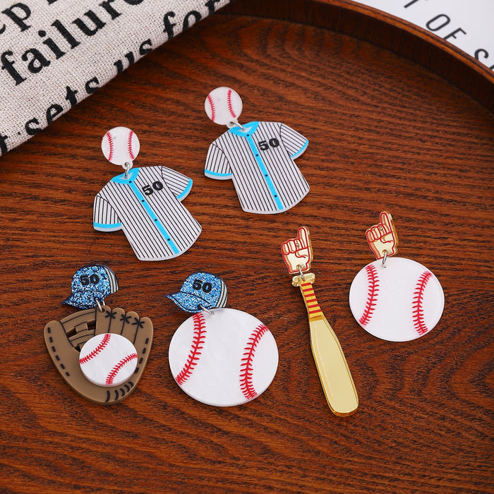 Style Baseball Jersey Ball Cap Glove Bat Acrylic Enamel Dangle Sports Festival Earrings