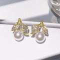 Faux Pearl Leaf Stud Earrings For Women, Elegant Lightweight Daily Wear Fashion Jewelry view 2