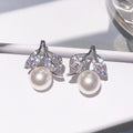 Faux Pearl Leaf Stud Earrings For Women, Elegant Lightweight Daily Wear Fashion Jewelry view 5