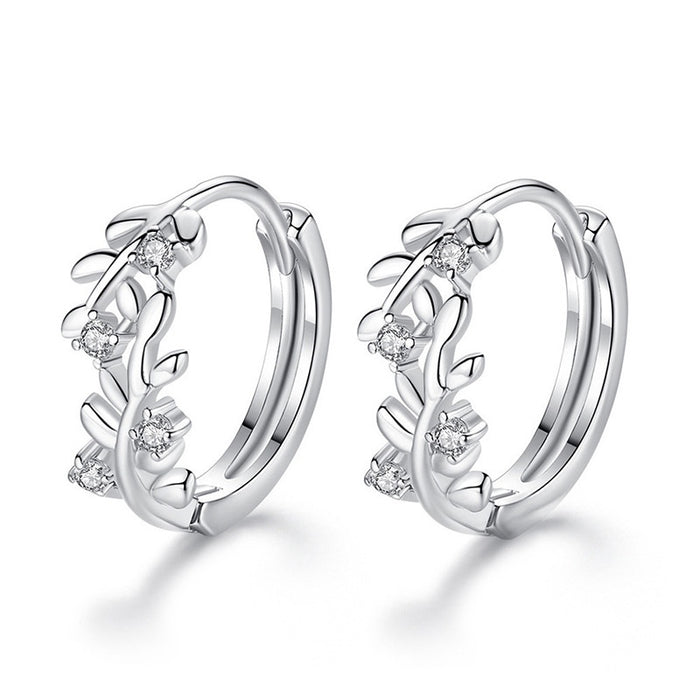 Zircon Inlaid Leaf Geometric Earrings For Women, Delicate Daily Lady Jewelry