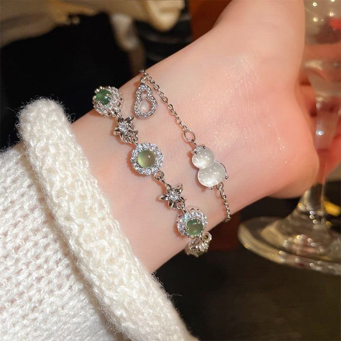 Light Luxury Copper Zircon Flower Star Bangle For Women Vintage Fashion Jewelry