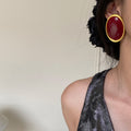 Red Oval Alloy Stud Earrings With Silver Pins, Vintage Chic Geometric Light Luxury Design view 2