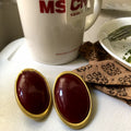 Red Oval Alloy Stud Earrings With Silver Pins, Vintage Chic Geometric Light Luxury Design view 3