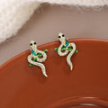 Luxury Full Rhinestone Snake And Bamboo Leaf Alloy Stud Earrings For Women Unique Vintage Style Earrings view 1