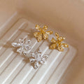 Light Luxury Metal 3D Flower Stud Earrings With Silver Posts, Minimalist Elegant Floral Jewelry view 2
