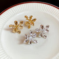 Light Luxury Metal 3D Flower Stud Earrings With Silver Posts, Minimalist Elegant Floral Jewelry view 4